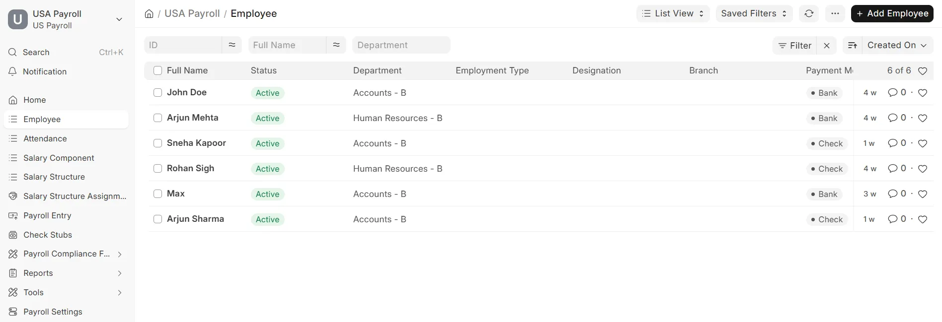 Employee list view