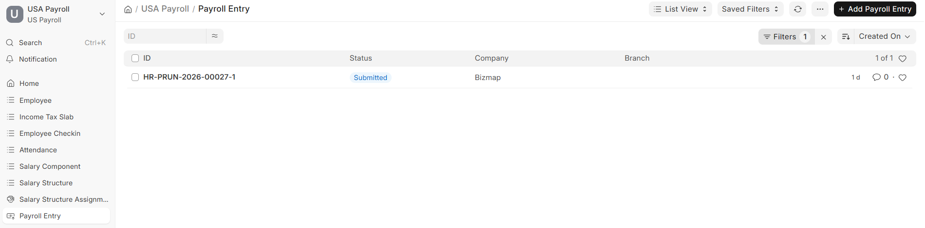 Payroll Entry workspace