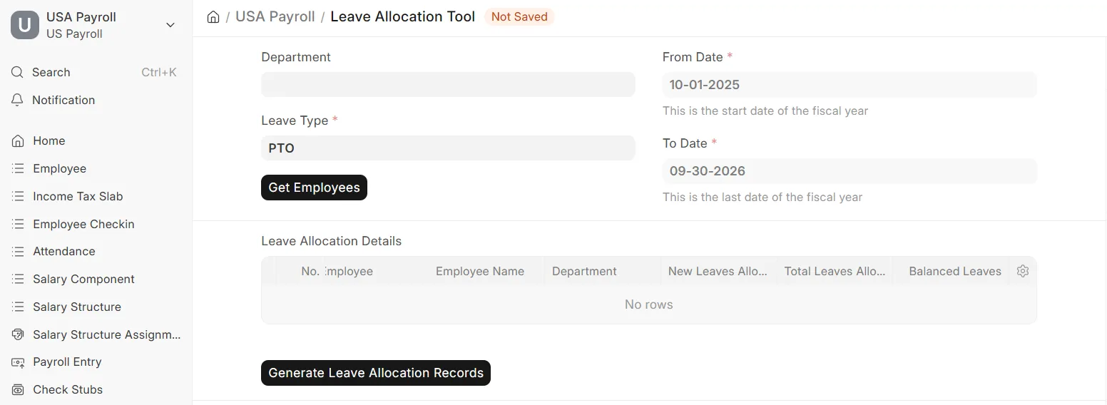 Select leave type and fetch employees