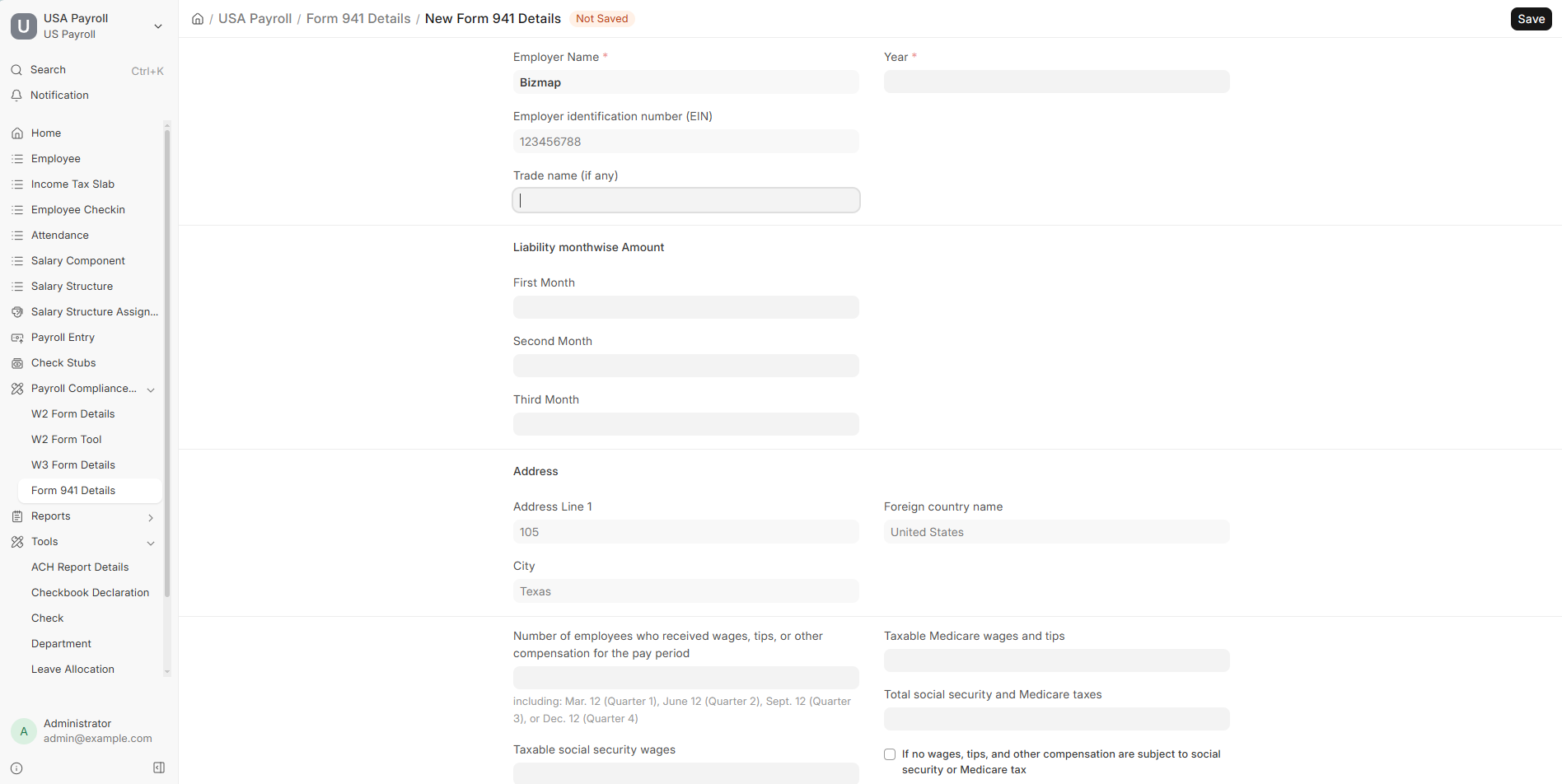 New Form 941 Details form