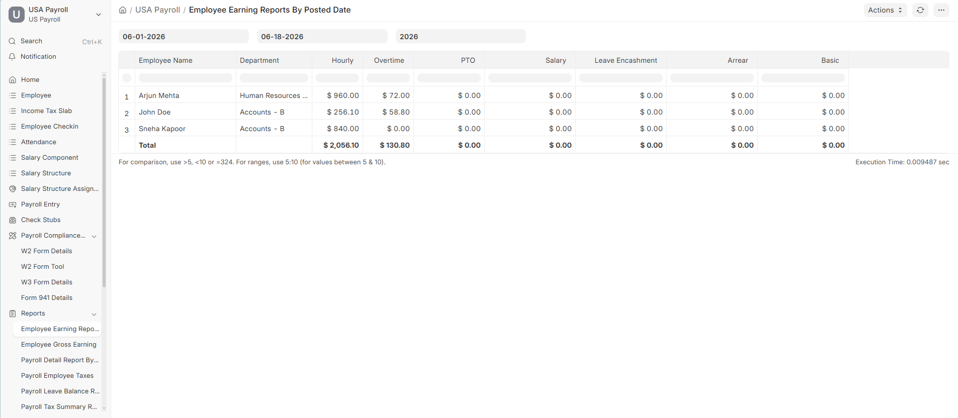 Employee Earning Report by Posted Date