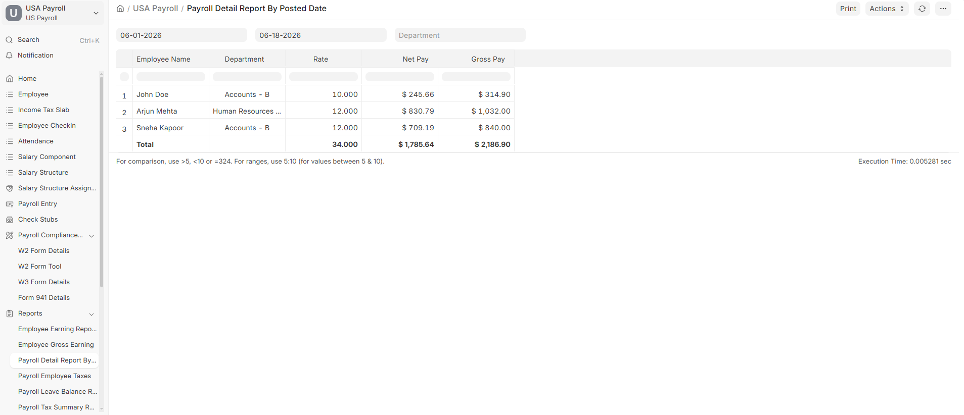 Employee Gross Earning report